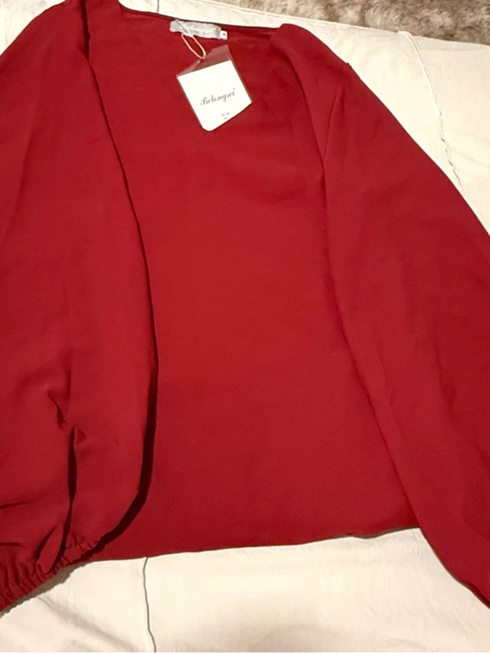 Belongsci Red Long-Sleeve Women's Blouse